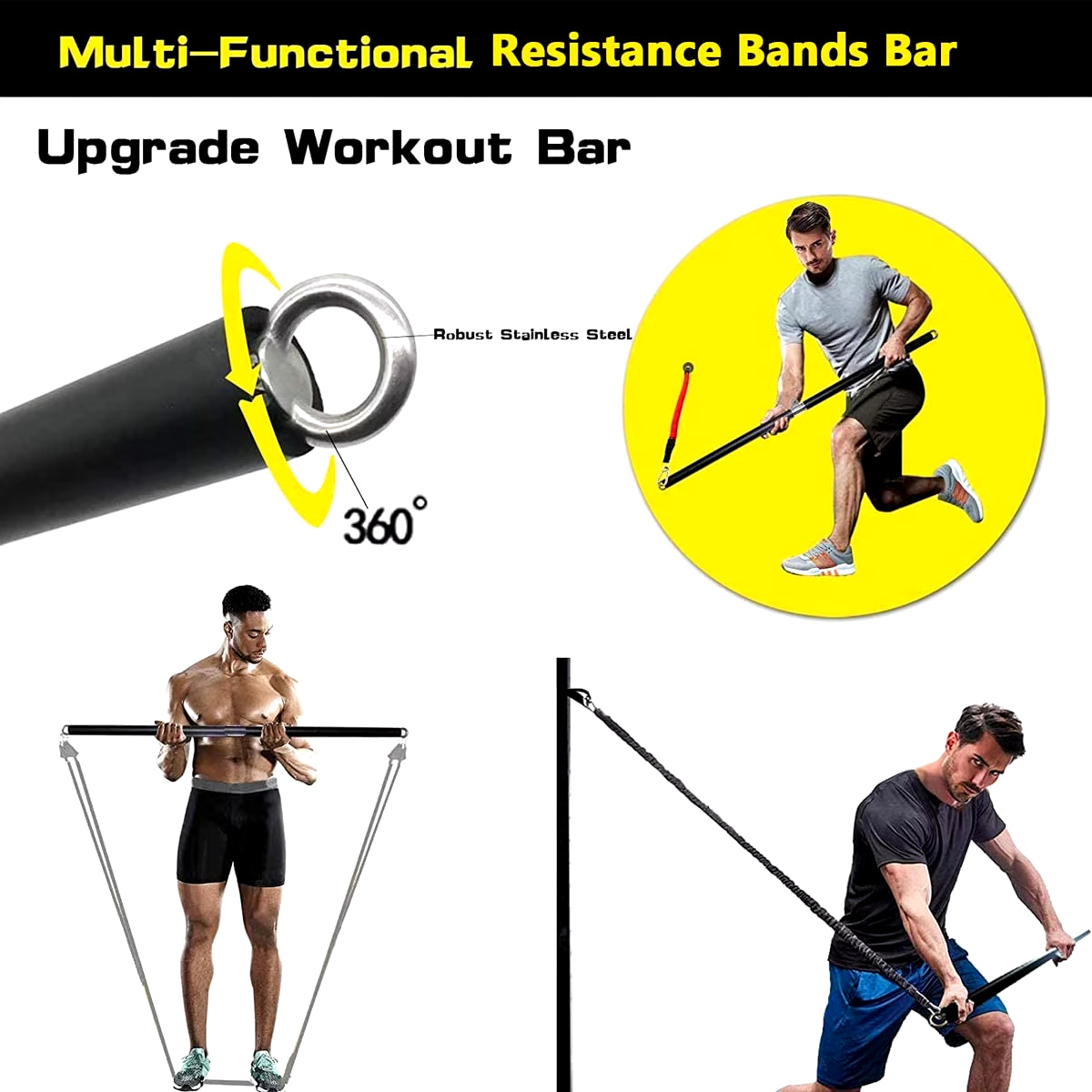 Workout Bar Fitness Resistance Bands Set for Pilates Yoga & Home Training