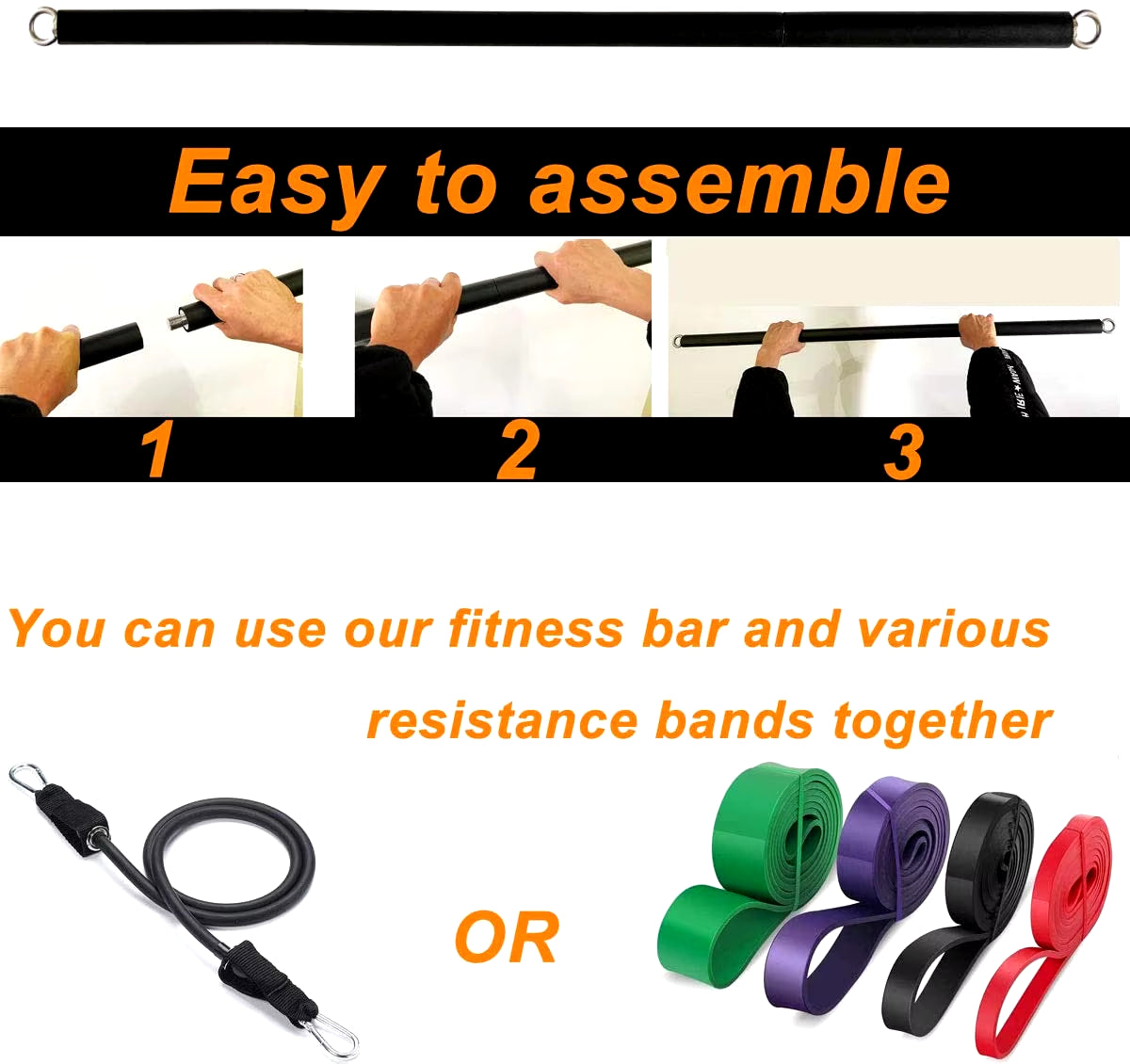 Workout Bar Fitness Resistance Bands Set for Pilates Yoga & Home Training