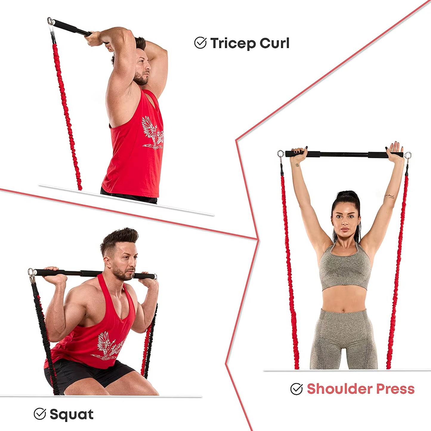 Workout Bar Fitness Resistance Bands Set for Pilates Yoga & Home Training