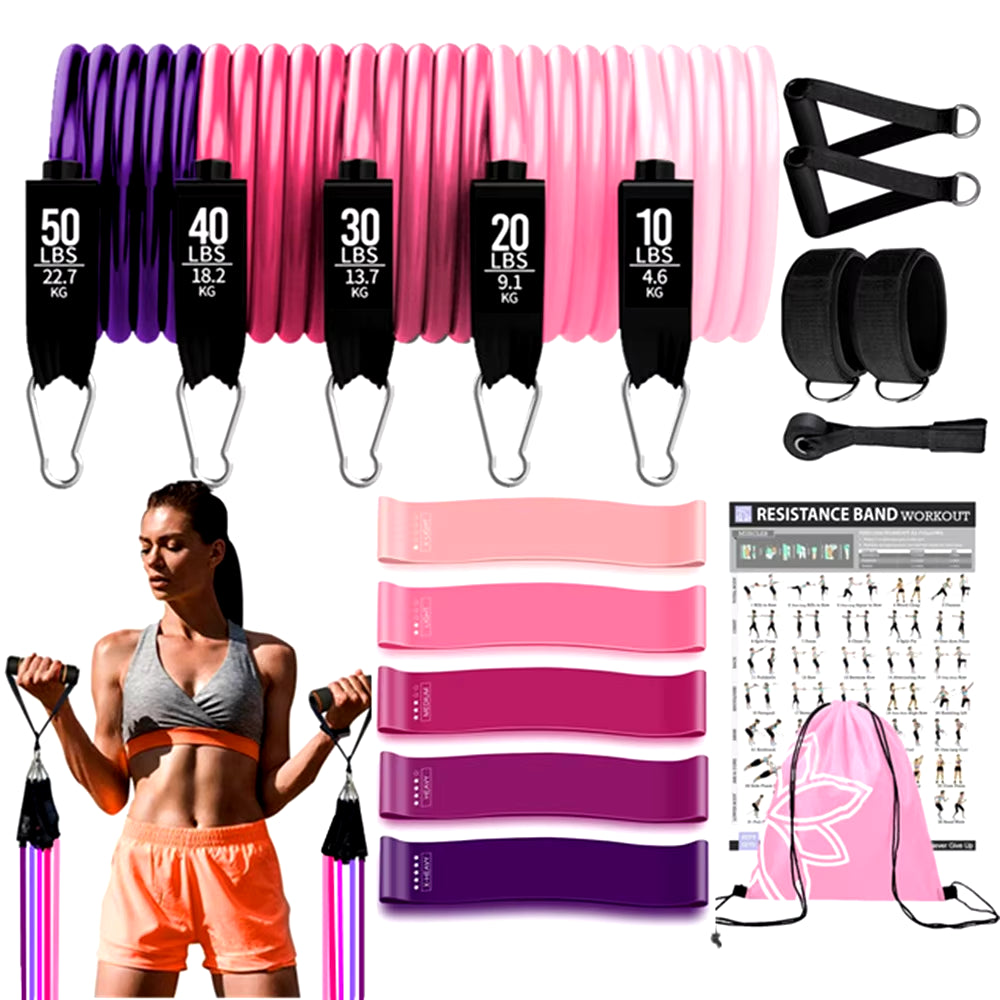 Workout Bar Fitness Resistance Bands Set for Pilates Yoga & Home Training