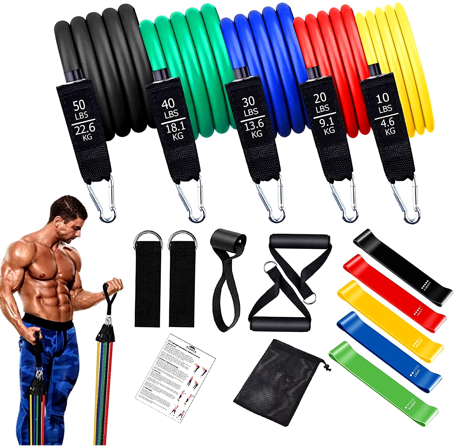 Workout Bar Fitness Resistance Bands Set for Pilates Yoga & Home Training