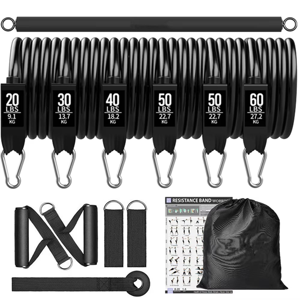 Workout Bar Fitness Resistance Bands Set for Pilates Yoga & Home Training