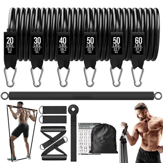 Workout Bar Fitness Resistance Bands Set for Pilates Yoga & Home Training