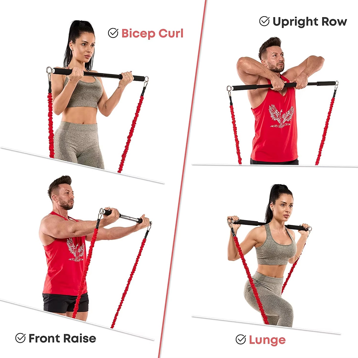 Workout Bar Fitness Resistance Bands Set for Pilates Yoga & Home Training