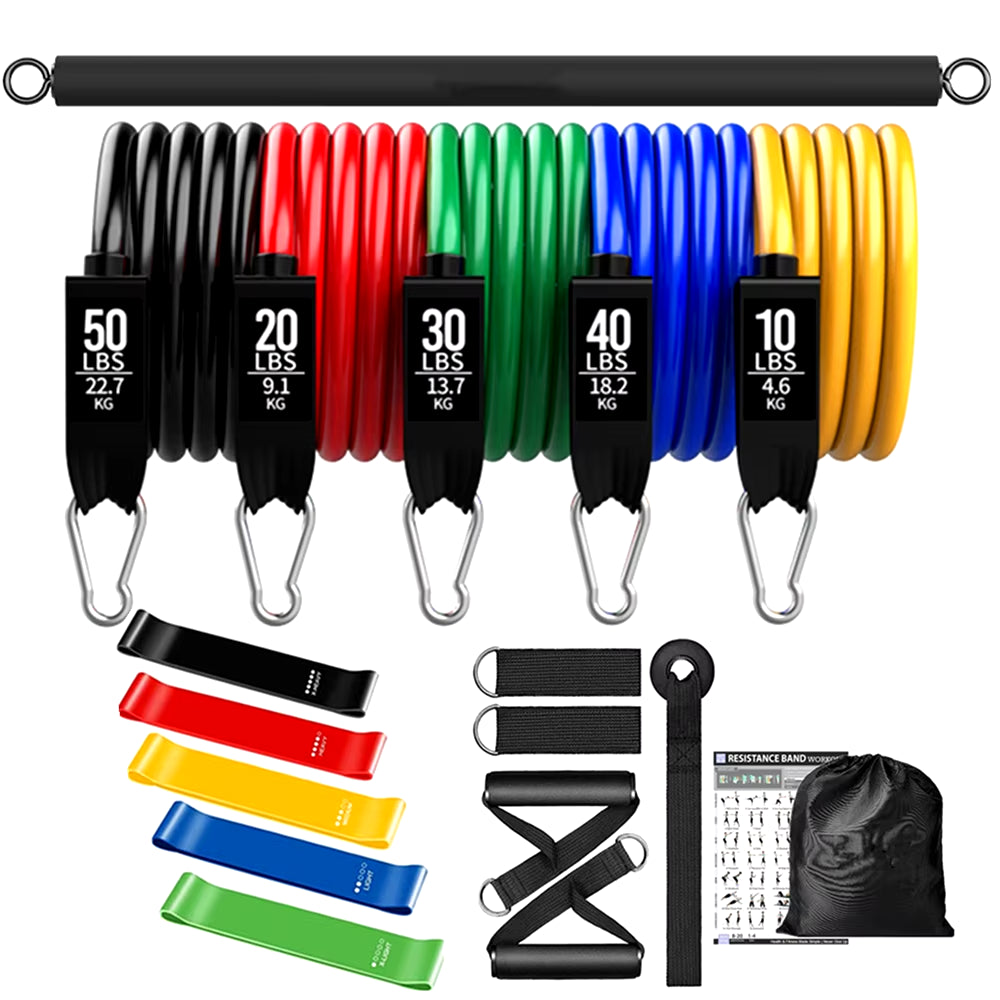 Workout Bar Fitness Resistance Bands Set for Pilates Yoga & Home Training