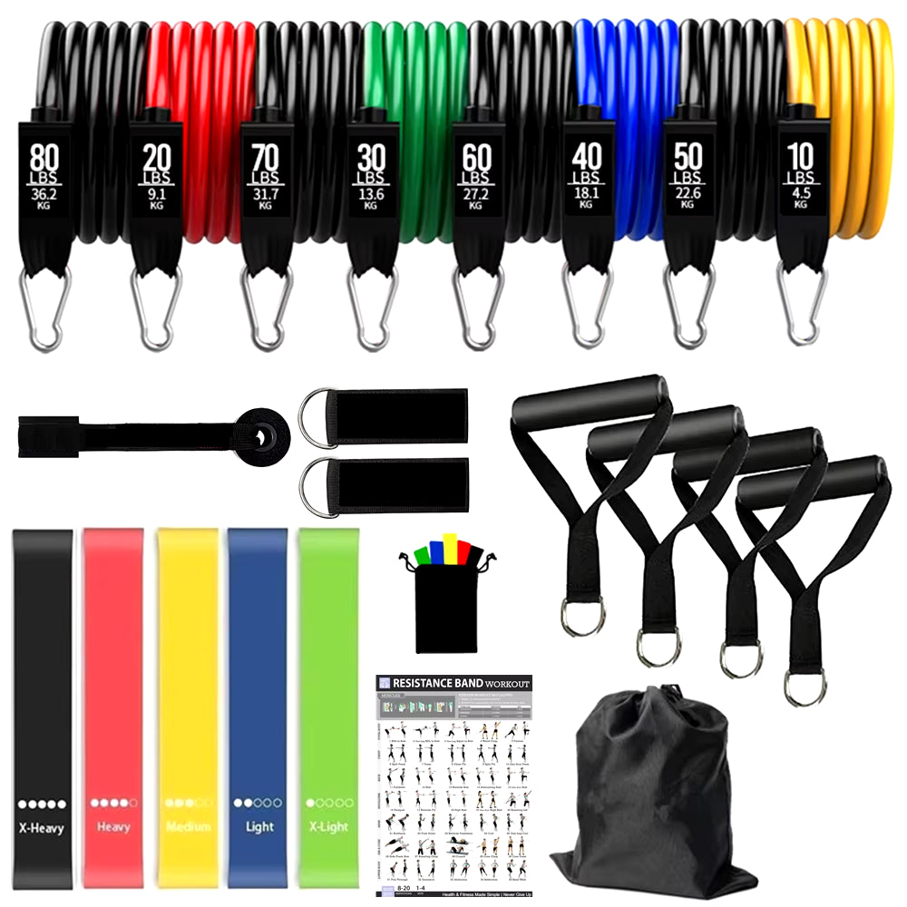Workout Bar Fitness Resistance Bands Set for Pilates Yoga & Home Training