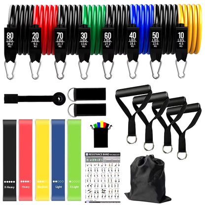 Workout Bar Fitness Resistance Bands Set for Pilates Yoga & Home Training